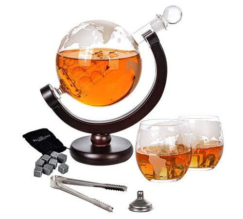 Globe Decanter Set - Μοναδικό Σετ Καράφας και Ποτηριών με Υφή Υδρογείου