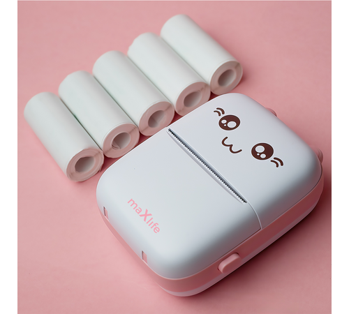 Maxlife Bluetooth thermal printer MXTP-100 pink - Παιδική ψηφιακή φωτογραφική μηχανή στιγμιαιας εκτύπωσης σε ροζ χρώμα