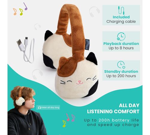 Lazerbuilt Squishmallows Cam the Cat – Λούτρινα Ασύρματα Παιδικά Ακουστικά με Μικρόφωνο