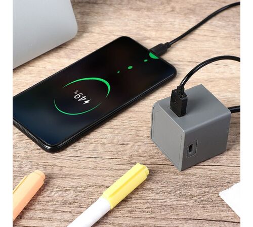 Allocacoc - USBcube - Extended - USB A+C - 1.5m Cable - 65W - Γκρι DH1254GY/EUPD65