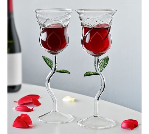 Rose Wine Glass Set – Σετ Ποτηριών Κρασιού με Τριαντάφυλλο