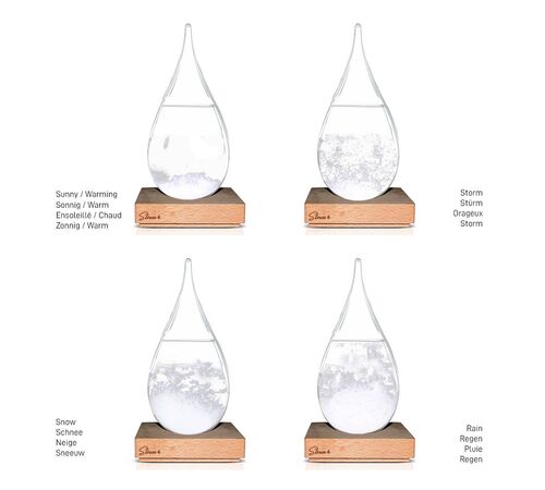 Storm Glass Drop Large – Μεγάλο Διακοσμητικό Βαρόμετρο σε Σχήμα Σταγόνας με Ξύλινη Βάση (22 cm)
