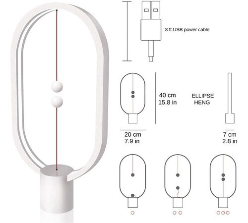 Designnest Heng Balance Type-C |Plastic Lamp Ellipse| Διακοσμητική λάμπα με μαγνητικό διακόπτη (Μαύρο)
