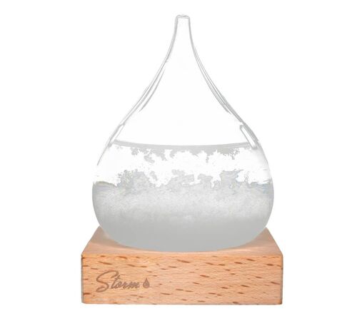 Storm Glass Drop Large – Μεγάλο Διακοσμητικό Βαρόμετρο σε Σχήμα Σταγόνας με Ξύλινη Βάση (22 cm)