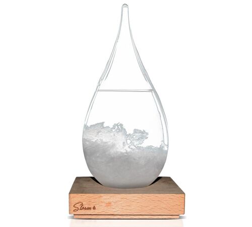 Storm Glass Drop Small – Μικρό Διακοσμητικό Βαρόμετρο σε Σχήμα Σταγόνας με Ξύλινη Βάση (13.5 cm)