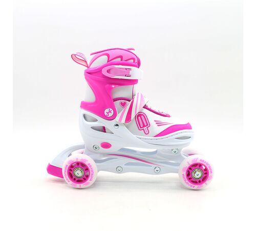 ΑΘΛΟΠΑΙΔΙΑ Αυξομειούμενα Inline/Roller Skates/Παγοπέδιλα, 3 σε 1, για Κορίτσια Χρώμα (Φούξια), Μέγεθος (34-37)