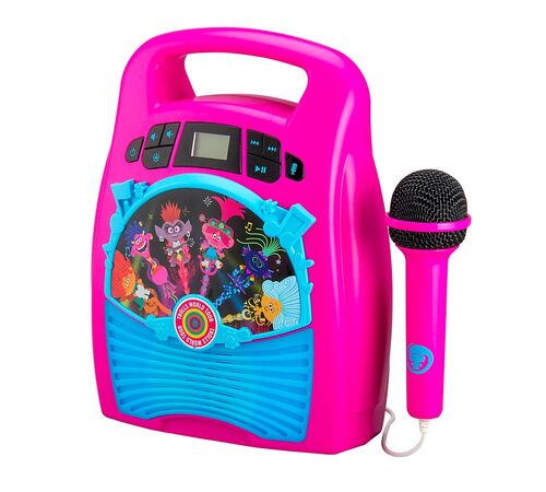 eKids Trolls 2 Bluetooth MP3 Boombox Karaoke & Ασύρματο Μικρόφωνο για παιδιά και εφήβους με ενσωματωμένη μουσική, φωτισμό, Sound Effects (TR-553) (Γαλάζιο/Μωβ)