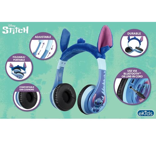 eKids Disney Stitch Ασύρματα Ακουστικά με ασφαλή μέγιστη ένταση ήχου για παιδιά και εφήβους (SH-B52) (Μπλε/Γαλάζιο)