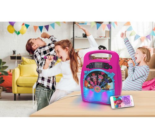 eKids Trolls 2 Bluetooth MP3 Boombox Karaoke & Ασύρματο Μικρόφωνο για παιδιά και εφήβους με ενσωματωμένη μουσική, φωτισμό, Sound Effects (TR-553) (Γαλάζιο/Μωβ)