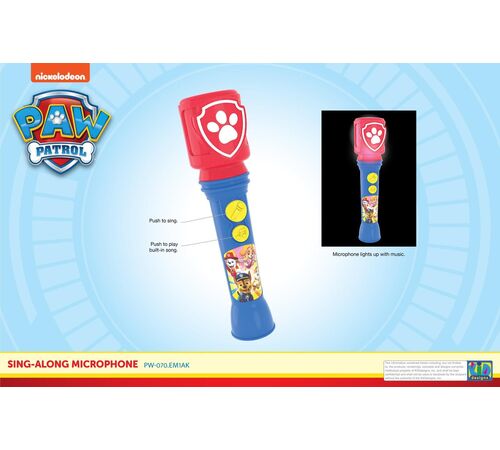 eKids Paw Patrol Ασύρματο Μικρόφωνο Karaoke για παιδιά με ενσωματωμένη μουσική, φωτισμό, Sound Effects (PW-070) (Κόκκινο/Μπλε/Κίτρινο)
