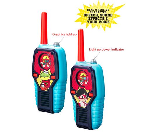 eKids Ryan's World Walkie Talkies για παιδιά & ενήλικες με ενσωματωμένο μεγάφωνο και εμβέλεια 150 μέτρων (RW-212) (Μπλε/Κόκκινο/Θαλασσί)