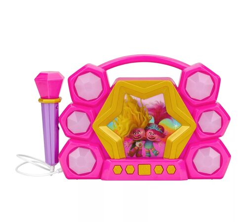 eKids Trolls 3 Boombox Karaoke & Μικρόφωνο για παιδιά με ενσωματωμένη μουσική, φωτισμό, Sound Effects (TR-115v2)  (Μωβ/Χρυσό)
