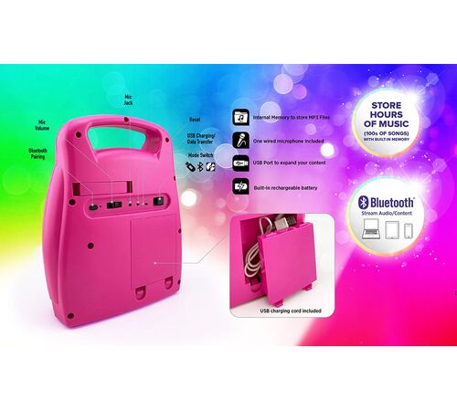 eKids Trolls 2 Bluetooth MP3 Boombox Karaoke & Ασύρματο Μικρόφωνο για παιδιά και εφήβους με ενσωματωμένη μουσική, φωτισμό, Sound Effects (TR-553) (Γαλάζιο/Μωβ)