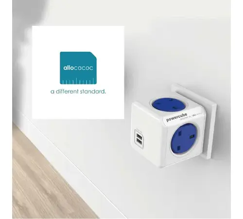 Allocacoc PowerCube Original 5 Outlets – UK With X2 Usb (Blue) - Πολύπριζο 5 θέσεων UK x 2 USB Μπλε - (7200BL/UKOUPC)