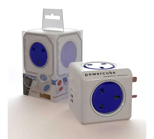 Allocacoc PowerCube Original 5 Outlets – UK With X2 Usb (Blue) - Πολύπριζο 5 θέσεων UK x 2 USB Μπλε - (7200BL/UKOUPC)