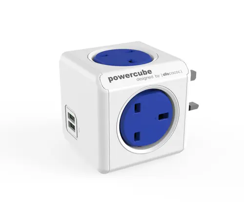 Allocacoc PowerCube Original 5 Outlets – UK With X2 Usb (Blue) - Πολύπριζο 5 θέσεων UK x 2 USB Μπλε - (7200BL/UKOUPC)