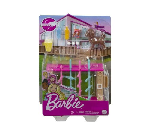 Mattel Barbie: Mini Playset With Pet, Accessories And Working Foosball Table, Game Night Theme (GRG77)