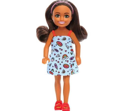 Mattel Barbie: Chelsea with Blue Dress, Headband &amp; Brown Hair Mini Doll (HXM97)