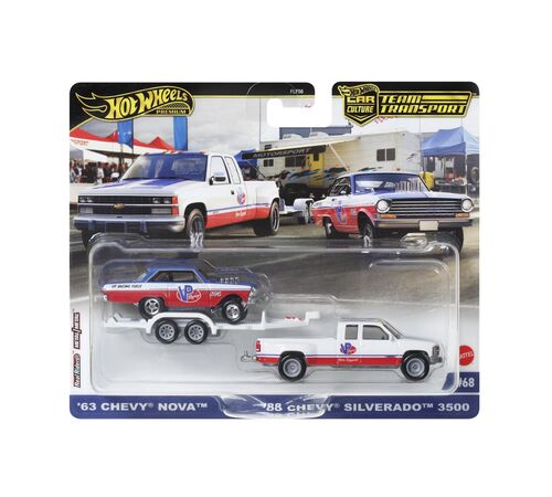 Mattel Hot Wheels: Premium Car Culture Team Transport - '63 Chevy Nova '88 Chevy Silverado 3500 VP Racing (HRV42)