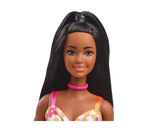 Mattel Barbie: Fashionistas #233 - Brown Hair with Orange Floral Dress Dark Skin Doll (HYT91)