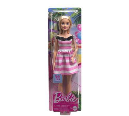 Mattel Barbie® 65th Anniversary - Blonde Doll with Pink Striped Dress (HTH66)