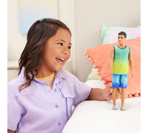 Mattel Barbie: Ken - Ombre Tank &amp; Jean Shorts with Black Hair Doll Fashionistas (HYV00)