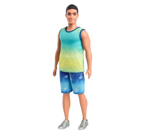 Mattel Barbie: Ken - Ombre Tank &amp; Jean Shorts with Black Hair Doll Fashionistas (HYV00)