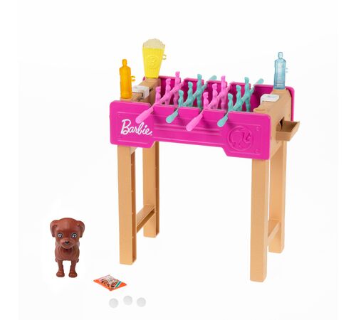 Mattel Barbie: Mini Playset With Pet, Accessories And Working Foosball Table, Game Night Theme (GRG77)