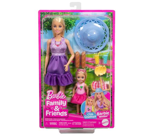 Mattel Barbie: Family &amp; Friends - Barbie Malibu &amp; Club Chelsea Sister PicNic Dolls (JBF43)