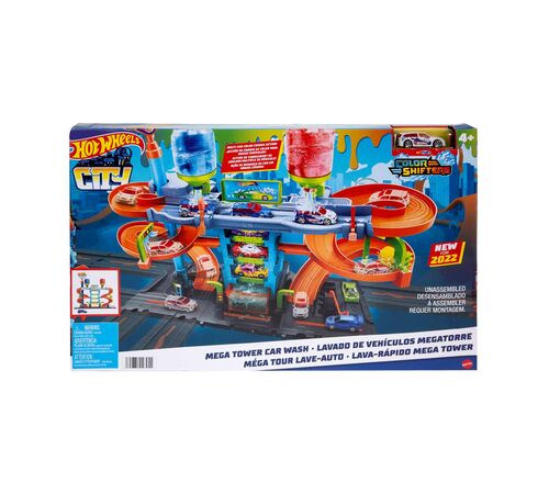 Mattel Hot Wheels City: Mega Tower Car Wash Color Shifters Playset (HDP05)